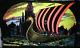 Vtg Pro Arts Black Light 32 X 20 Poster Viking Ship (shown Under Black Light)