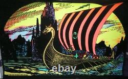 Vtg Pro Arts Black light 32 x 20 Poster Viking Ship (SHOWN UNDER BLACK LIGHT)