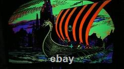 Vtg Pro Arts Black light 32 x 20 Poster Viking Ship (SHOWN UNDER BLACK LIGHT)