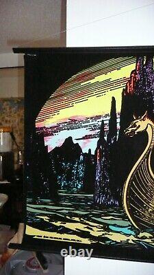 Vtg Pro Arts Black light 32 x 20 Poster Viking Ship (SHOWN UNDER BLACK LIGHT)