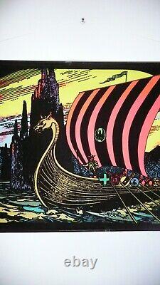 Vtg Pro Arts Black light 32 x 20 Poster Viking Ship (SHOWN UNDER BLACK LIGHT)
