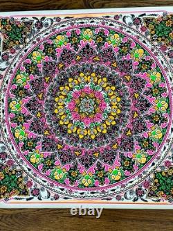 Vtg Psychedelic Mandala Blacklight Poster Neon Floral Boho Op Art Hippie Decor