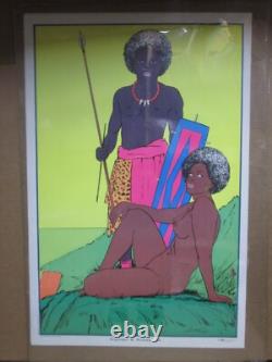 WARRIOR & woman Black Light Poster 1972 Vintage In#G7583