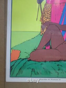 WARRIOR & woman Black Light Poster 1972 Vintage In#G7583