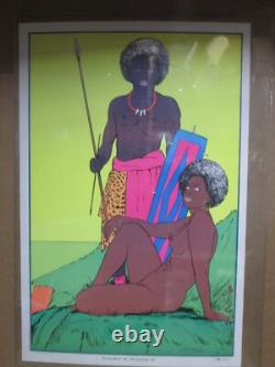 WARRIOR & woman Black Light Poster 1972 Vintage In#G7584