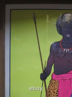 WARRIOR & woman Black Light Poster 1972 Vintage In#G7584