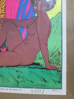 WARRIOR & woman Black Light Poster 1972 Vintage In#G7584