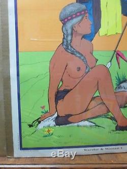 WARRIOR & woman I Black Light Poster 1971 Vintage Indian In#G3711