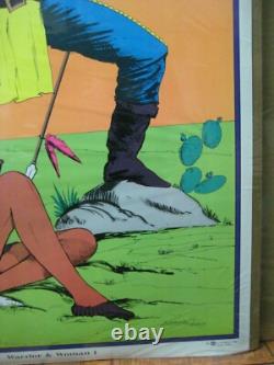 WARRIOR & woman I Black Light Poster 1971 Vintage Indian In#G6179