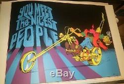 You Meet The Nicest People Motorcycle 1970 Vintage Nos Blacklight Poster N/m