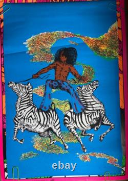 Zebra Rider Vintage 1972 Black Hippie Headshop Blacklight Poster -nice